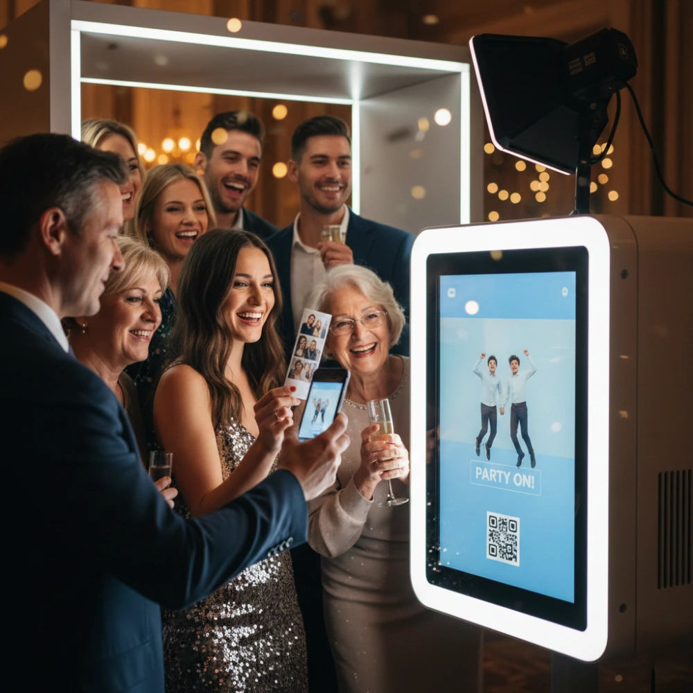 Gasten maken foto’s met een photobooth in Home